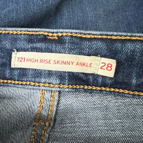 Levi's 721 High Rise Skinny Ankle Jeans womens sz 28 dark wash distressed - Picture 10 of 14